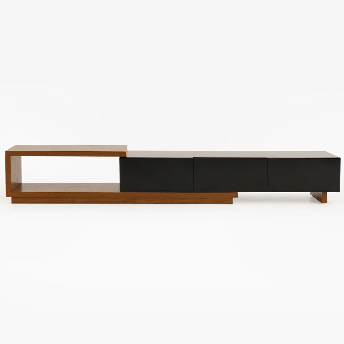 Meuble TV extensible Quoint 180 à 255 cm avec 3 tiroirs Noyer & noir