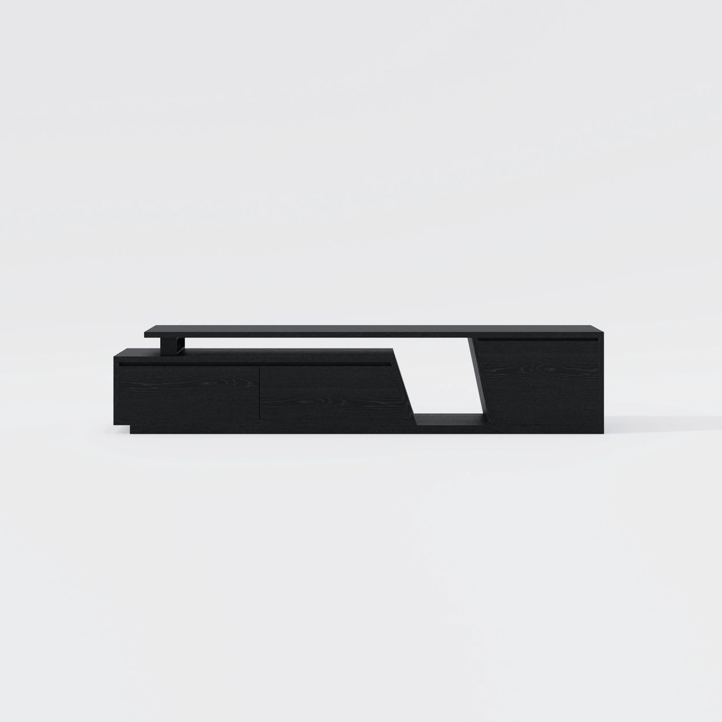 Ensemble de meuble TV Fero en bois noir, meuble TV extensible et table basse rectangulaire