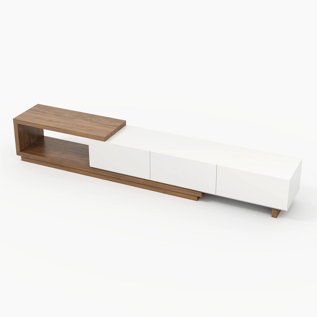 Ensemble meuble TV extensible et table basse Quoint Blanc & noyer