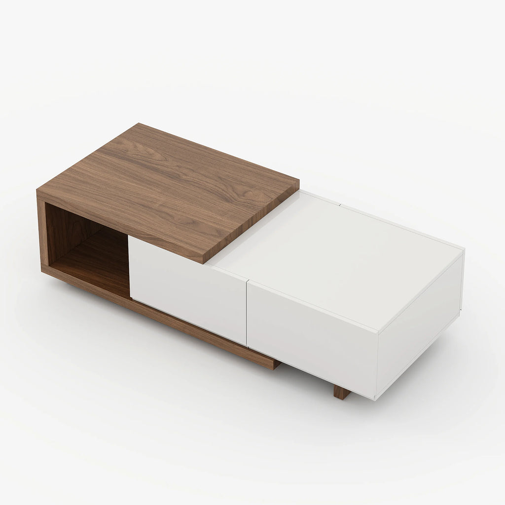 Ensemble meuble TV extensible et table basse Quoint Blanc & noyer