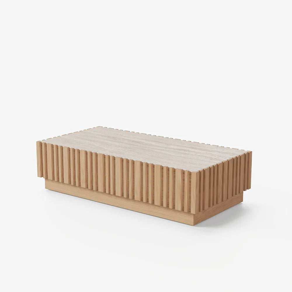 Ensemble meuble TV Aura avec meuble TV à lattes en bois de frêne et table basse Bois naturel