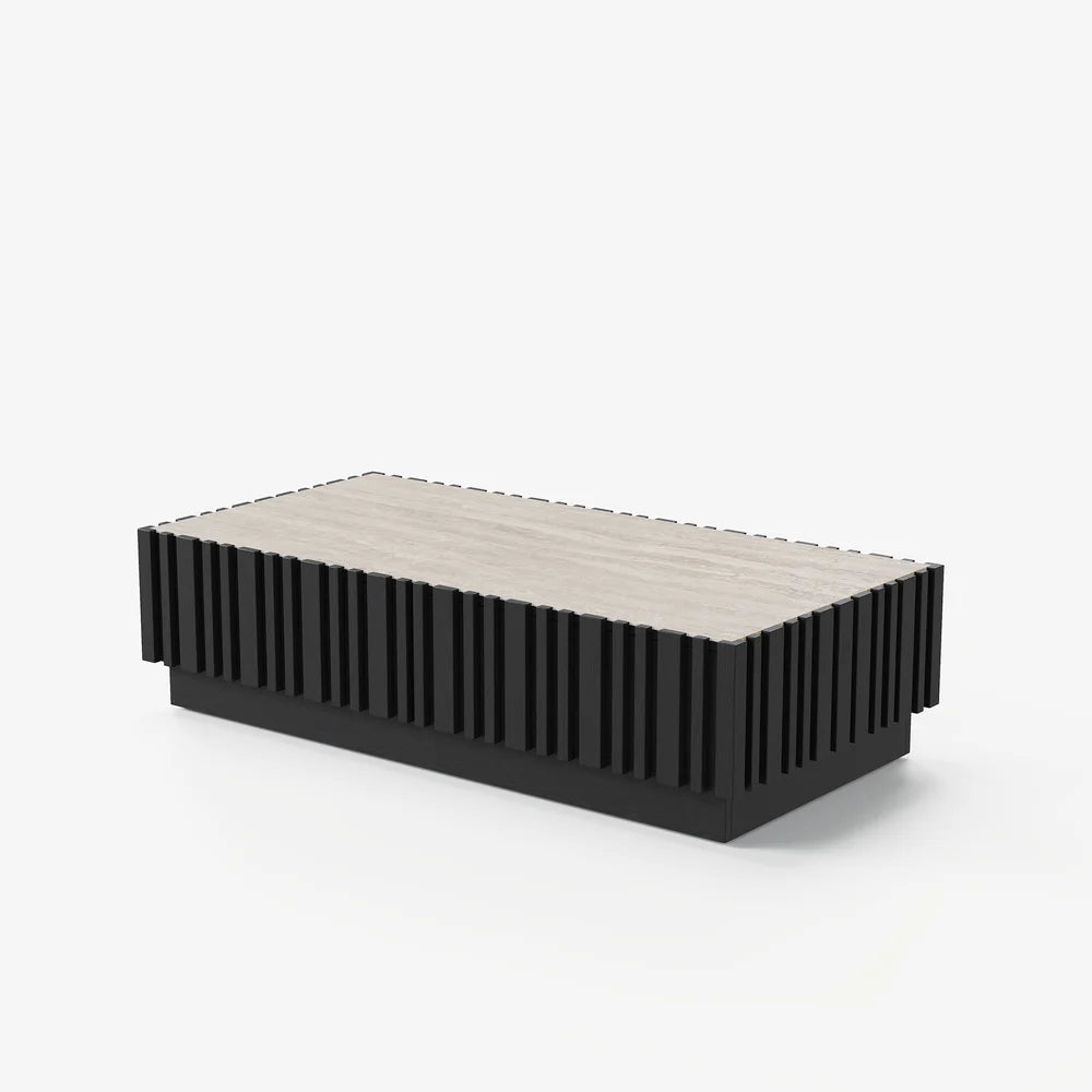 Ensemble meuble TV Aura avec meuble TV à lattes en bois de frêne et table basse Noir