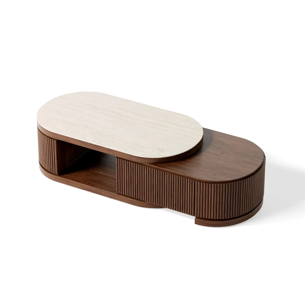Ensemble meuble TV extensible et table basse Velar 71" Noyer