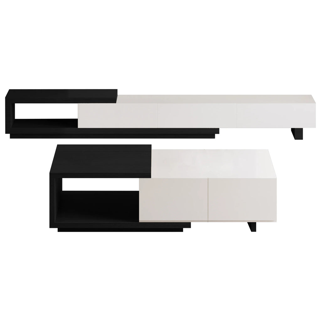 Ensemble meuble TV extensible et table basse Quoint Blanc & noir