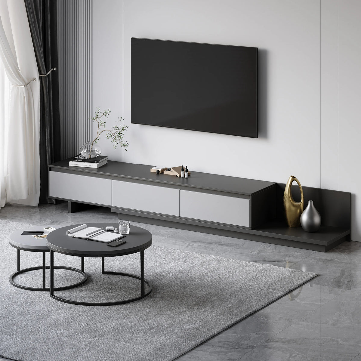 Ensemble meuble TV extensible et table basse emboîtable Fero