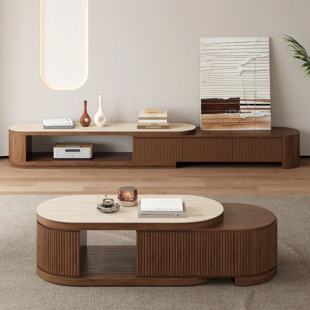 Ensemble meuble TV extensible et table basse Velar 71" Noyer