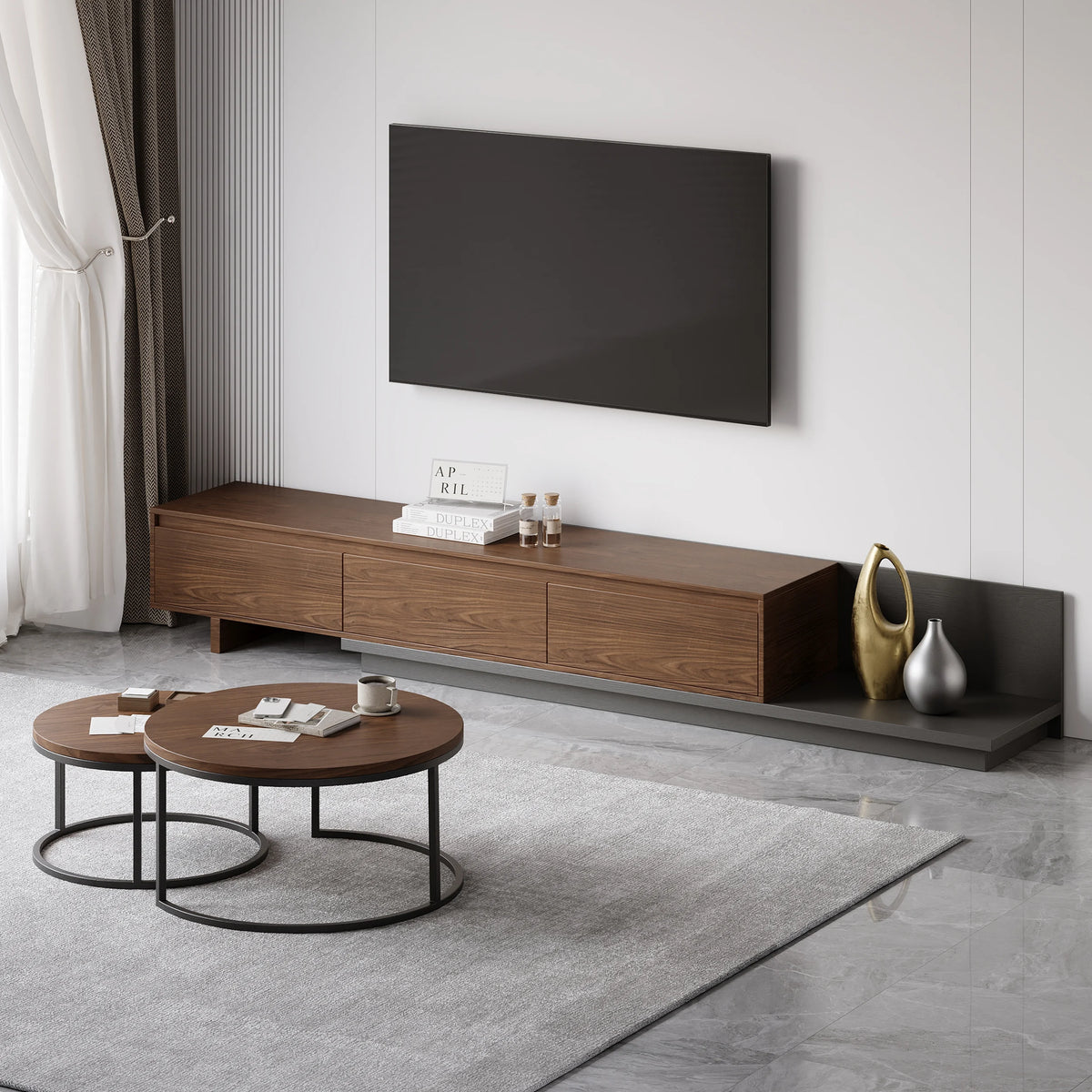 Ensemble meuble tv extensible et table basse emboîtable Fero