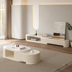 Ensemble meuble TV extensible et table basse Velar Ivoire mat