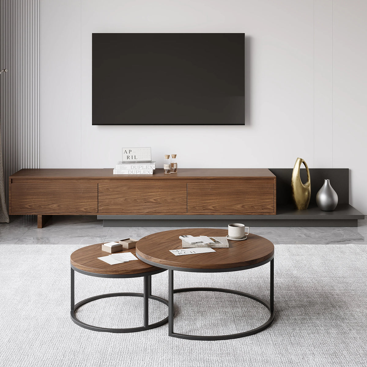 Ensemble meuble tv extensible et table basse emboîtable Fero