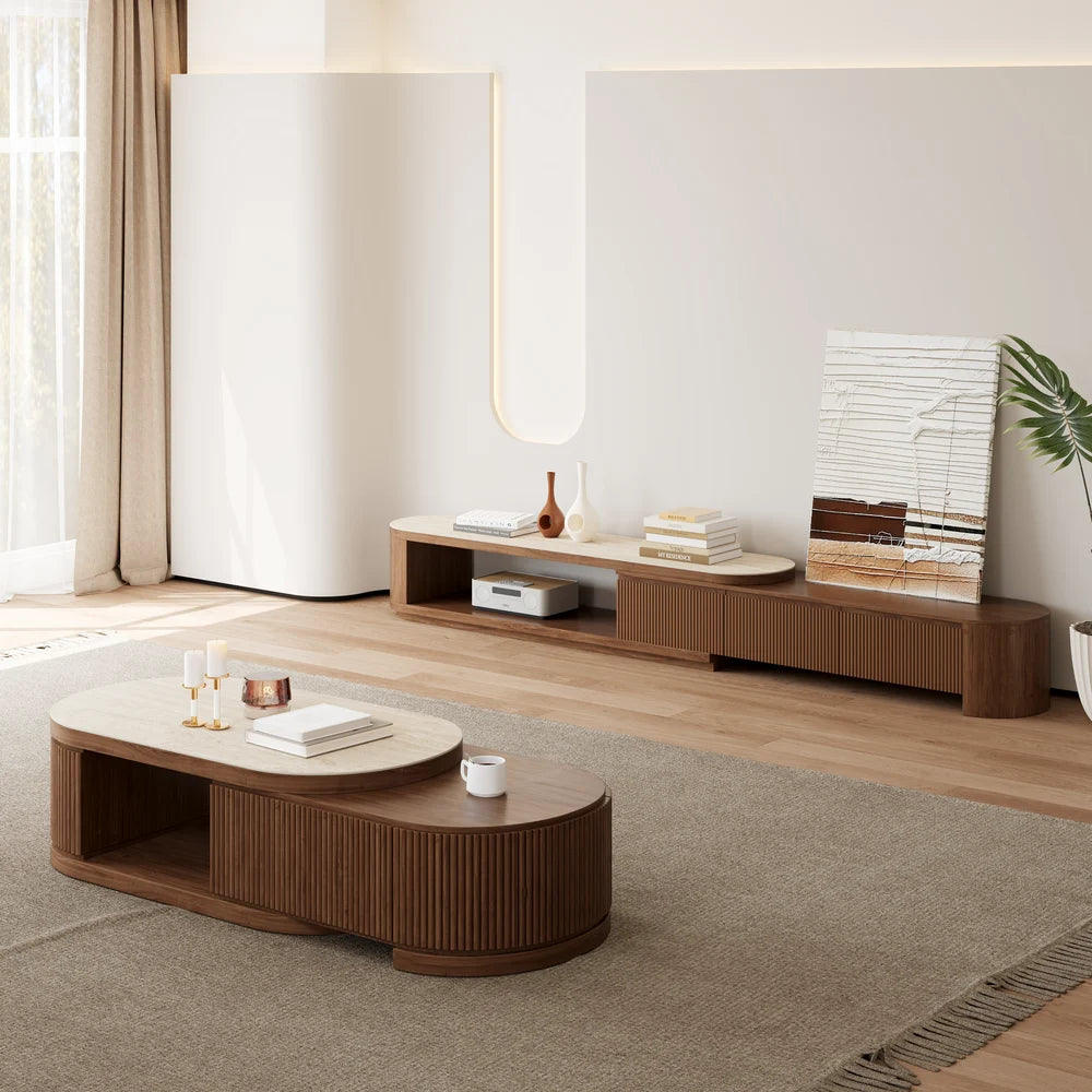 Ensemble meuble TV extensible et table basse Velar 71" Noyer