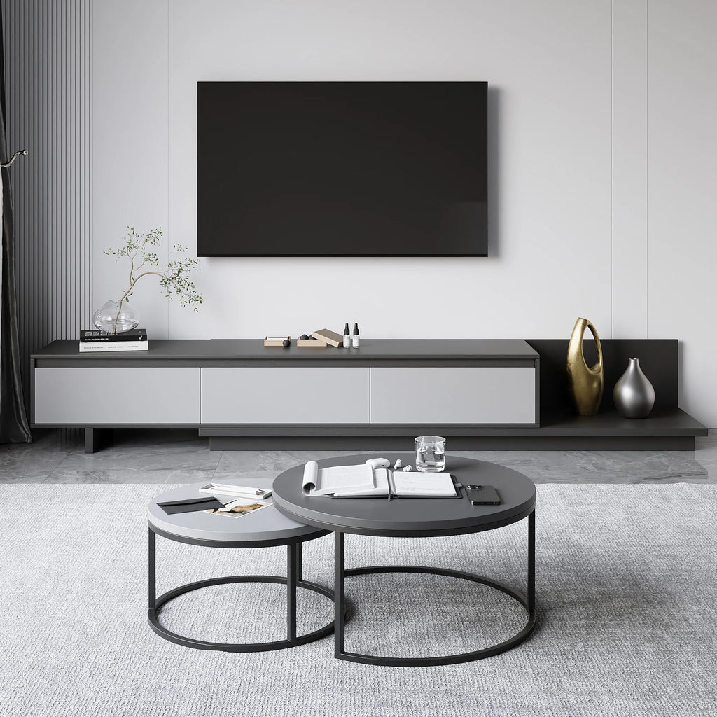 Ensemble meuble TV extensible et table basse emboîtable Fero