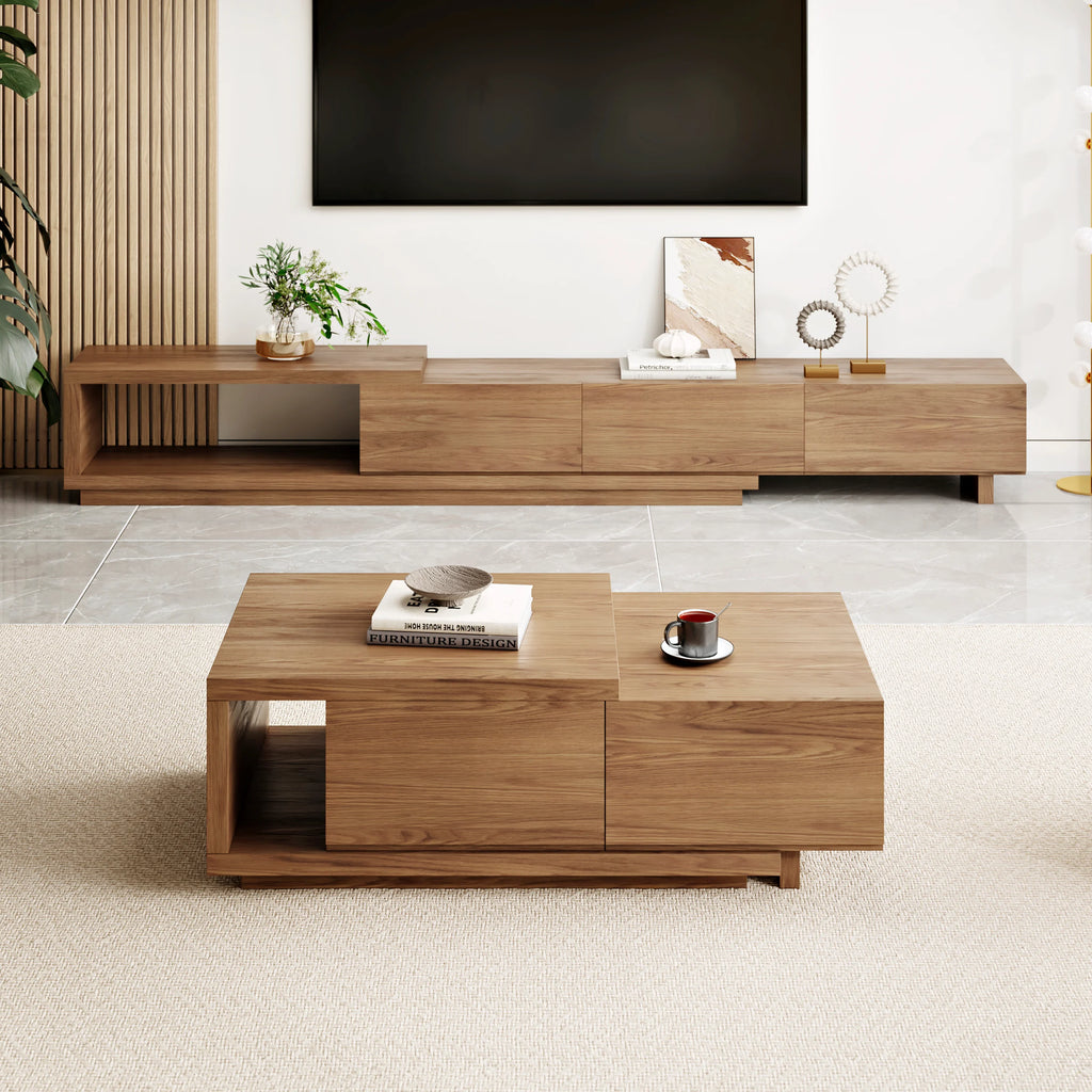 Ensemble meuble TV extensible et table basse Quoint Noyer