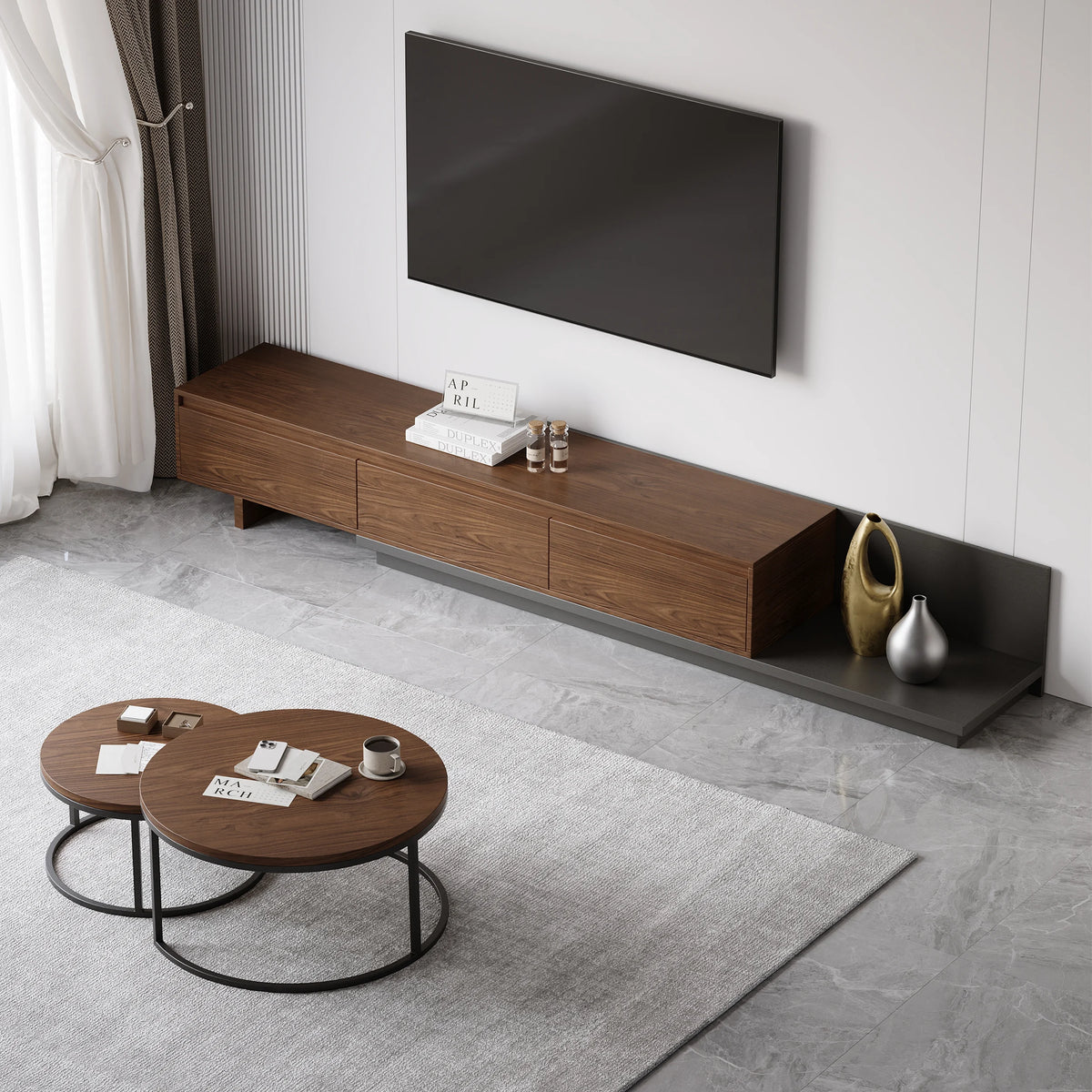 Ensemble meuble tv extensible et table basse emboîtable Fero