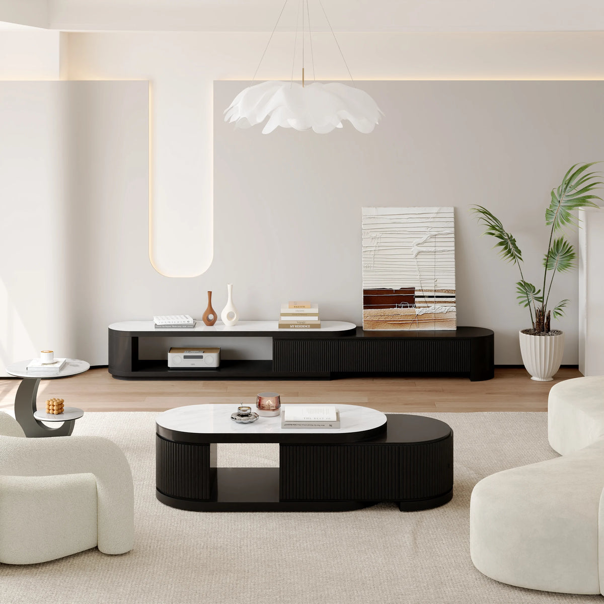 Ensemble meuble TV extensible et table basse Velar Noir mat