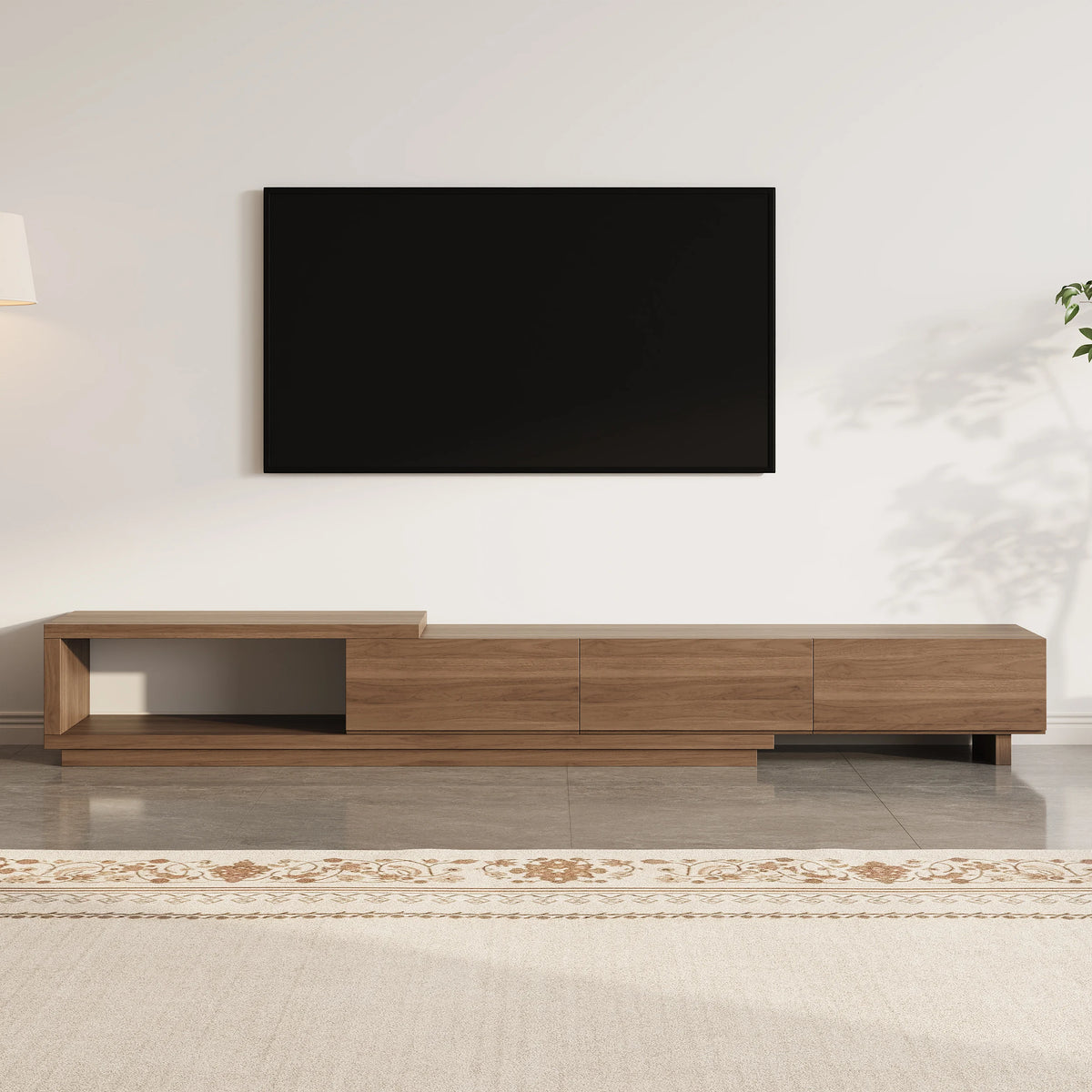 Ensemble meuble TV extensible et table basse Quoint Noyer