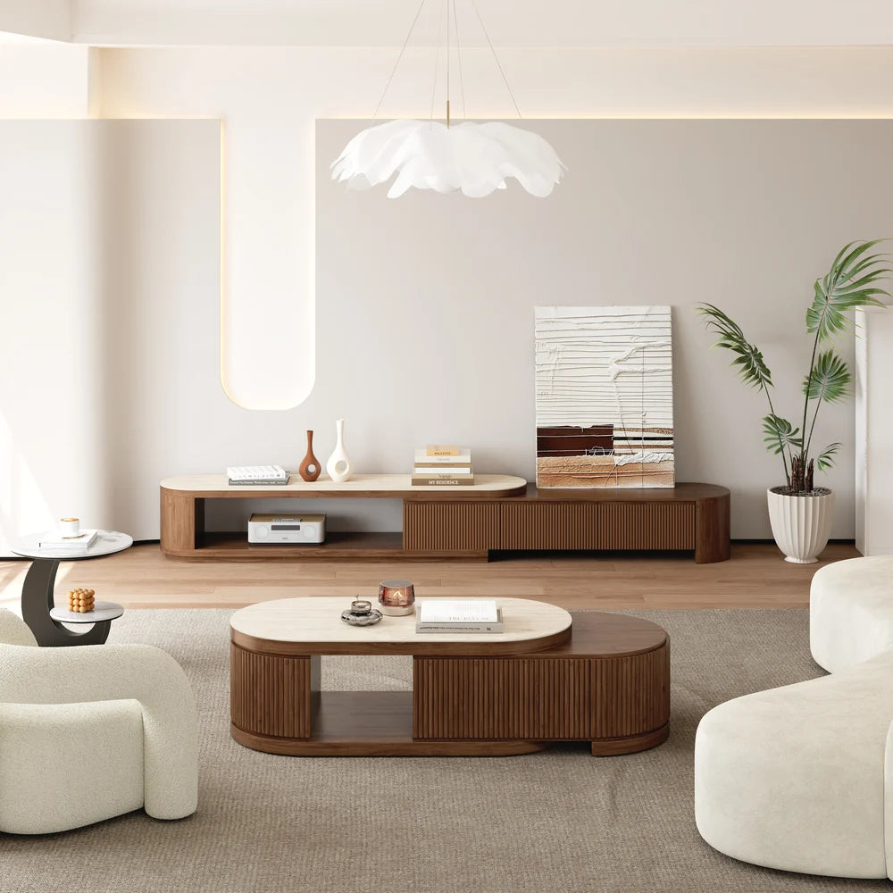 Ensemble meuble TV extensible et table basse Velar 71" Noyer