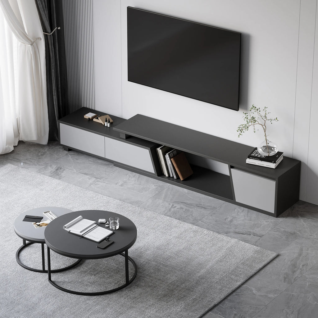 Ensemble meuble tv extensible gris et table basse emboîtable Fero