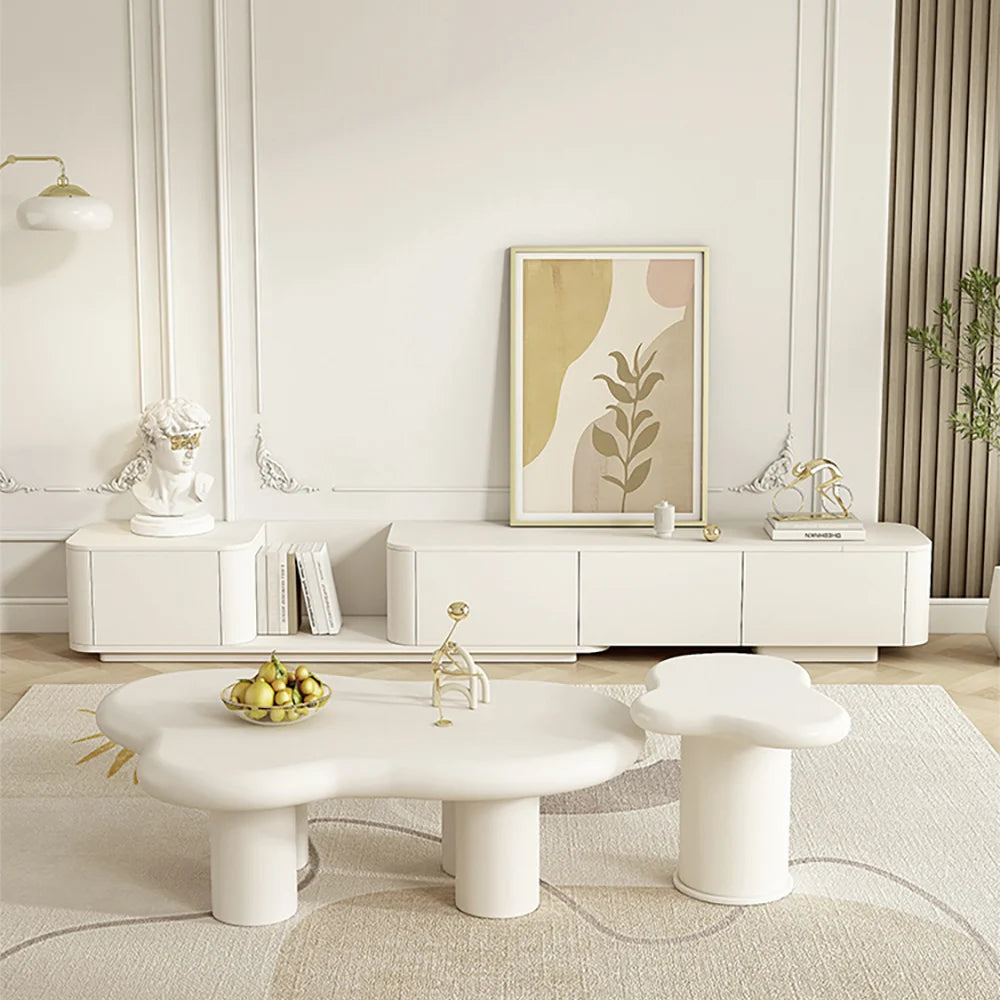 Ensemble meuble TV extensible et table basse abstraite