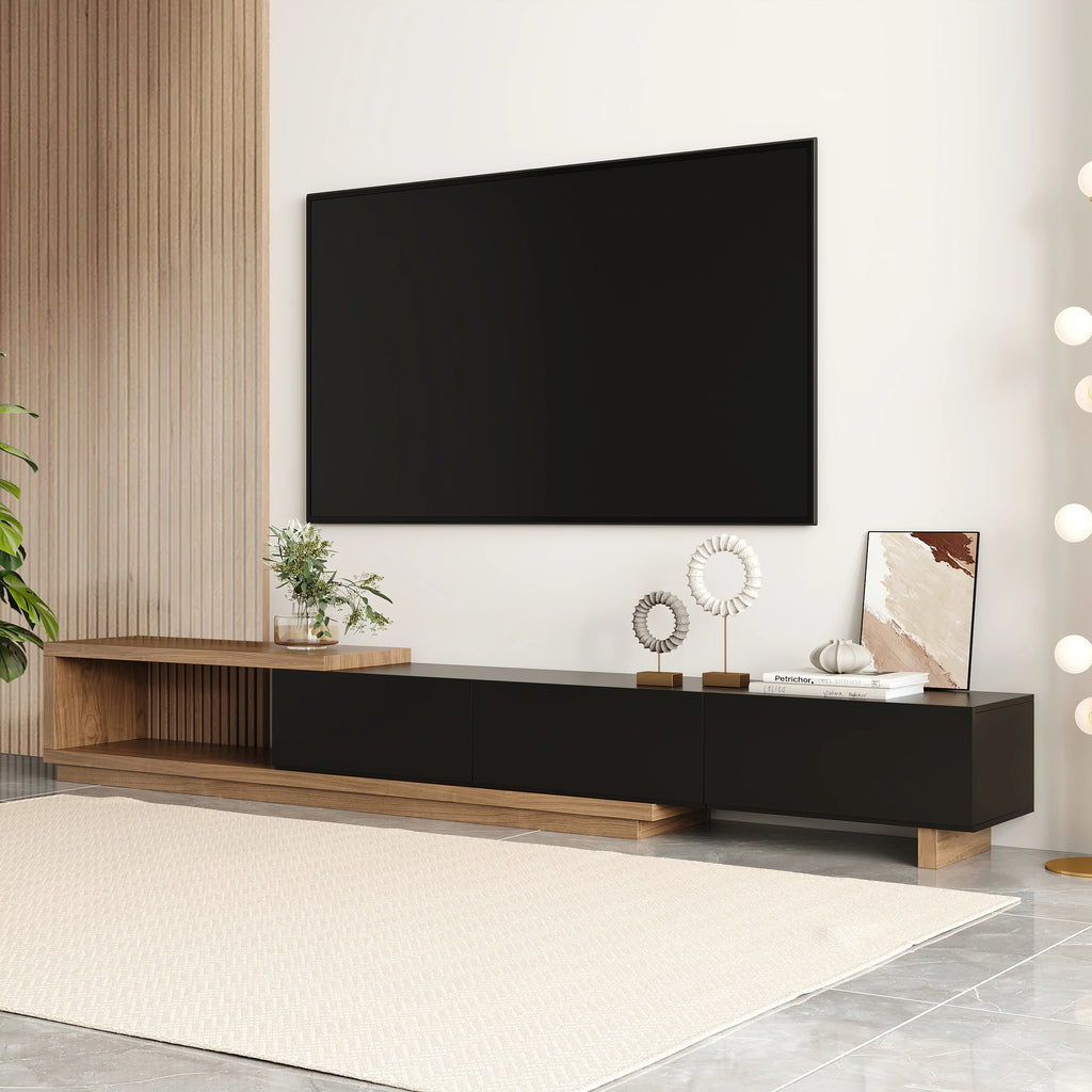 Ensemble meuble TV extensible et table basse Quoint Noir & noyer