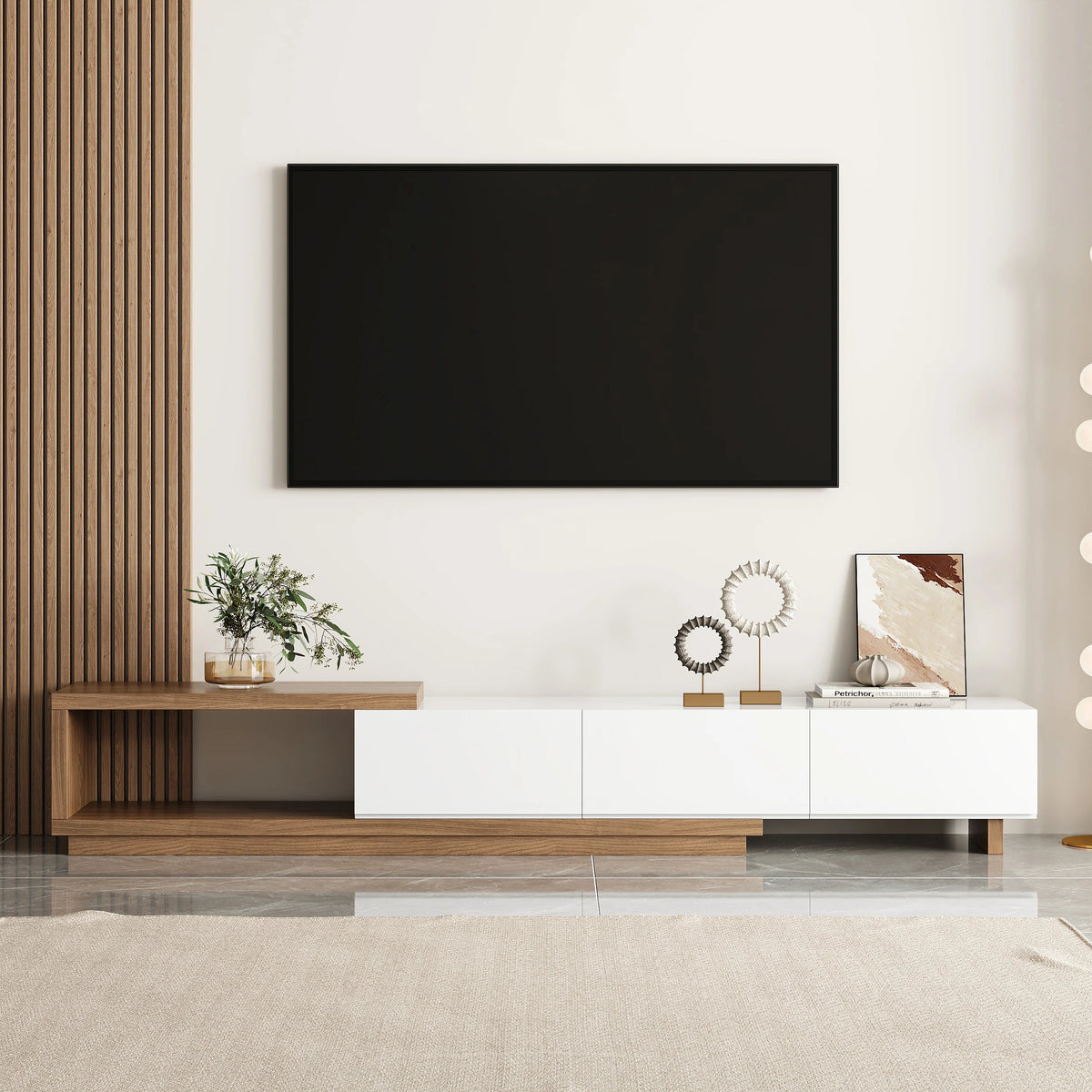 Ensemble meuble TV extensible et table basse Quoint Blanc & noyer