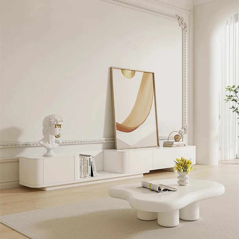 Ensemble meuble TV extensible et table basse abstraite