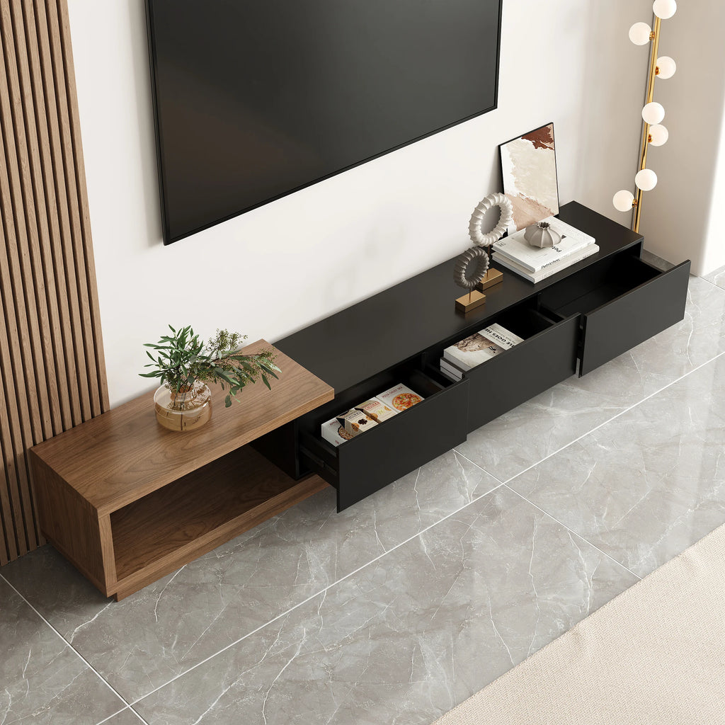 Ensemble meuble TV extensible et table basse Quoint Noir & noyer