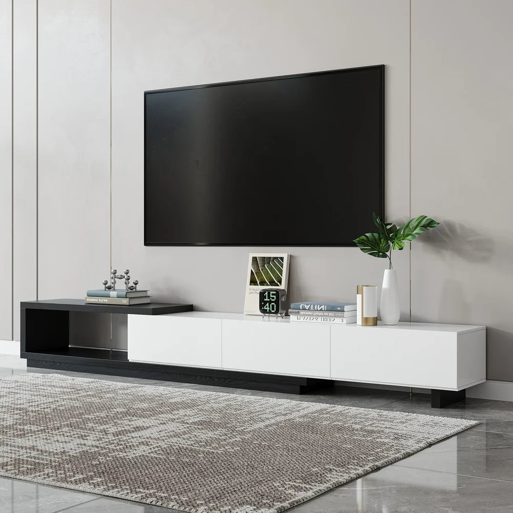 Ensemble meuble TV extensible et table basse Quoint Blanc & noir