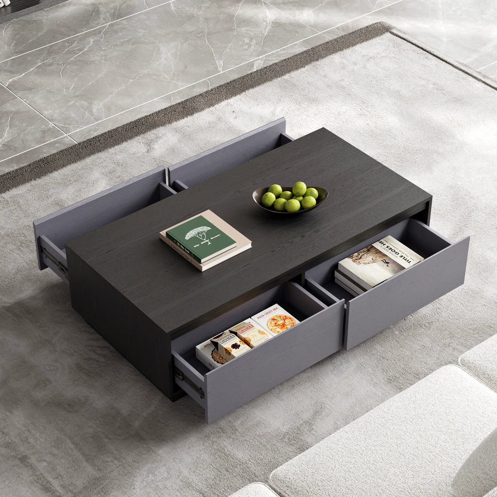 Ensemble meuble TV Fero en bois gris, meuble TV extensible et table basse rectangulaire