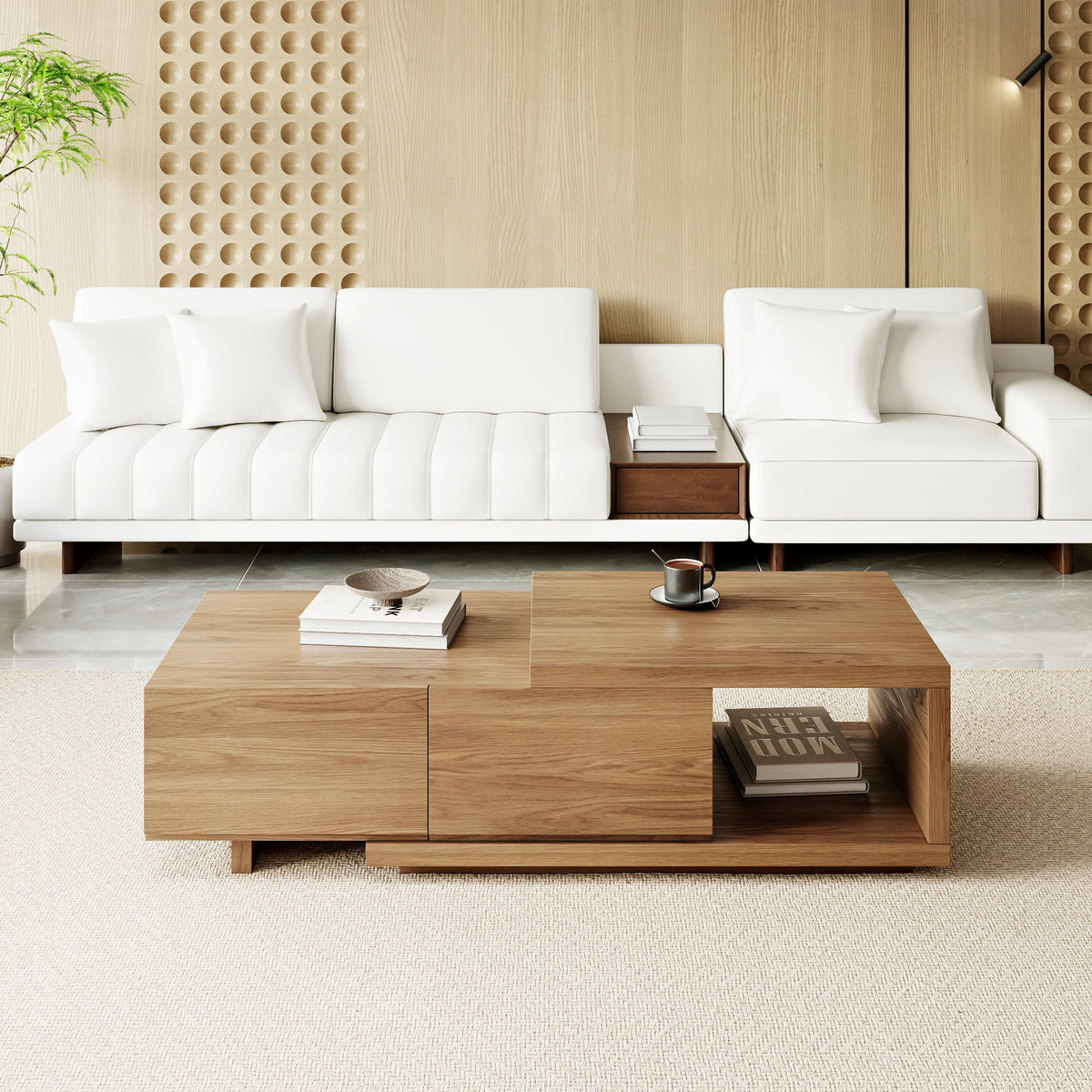 Ensemble meuble TV extensible et table basse Quoint Noyer