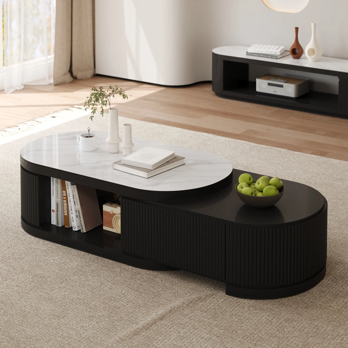 Ensemble meuble TV extensible et table basse Velar Noir mat