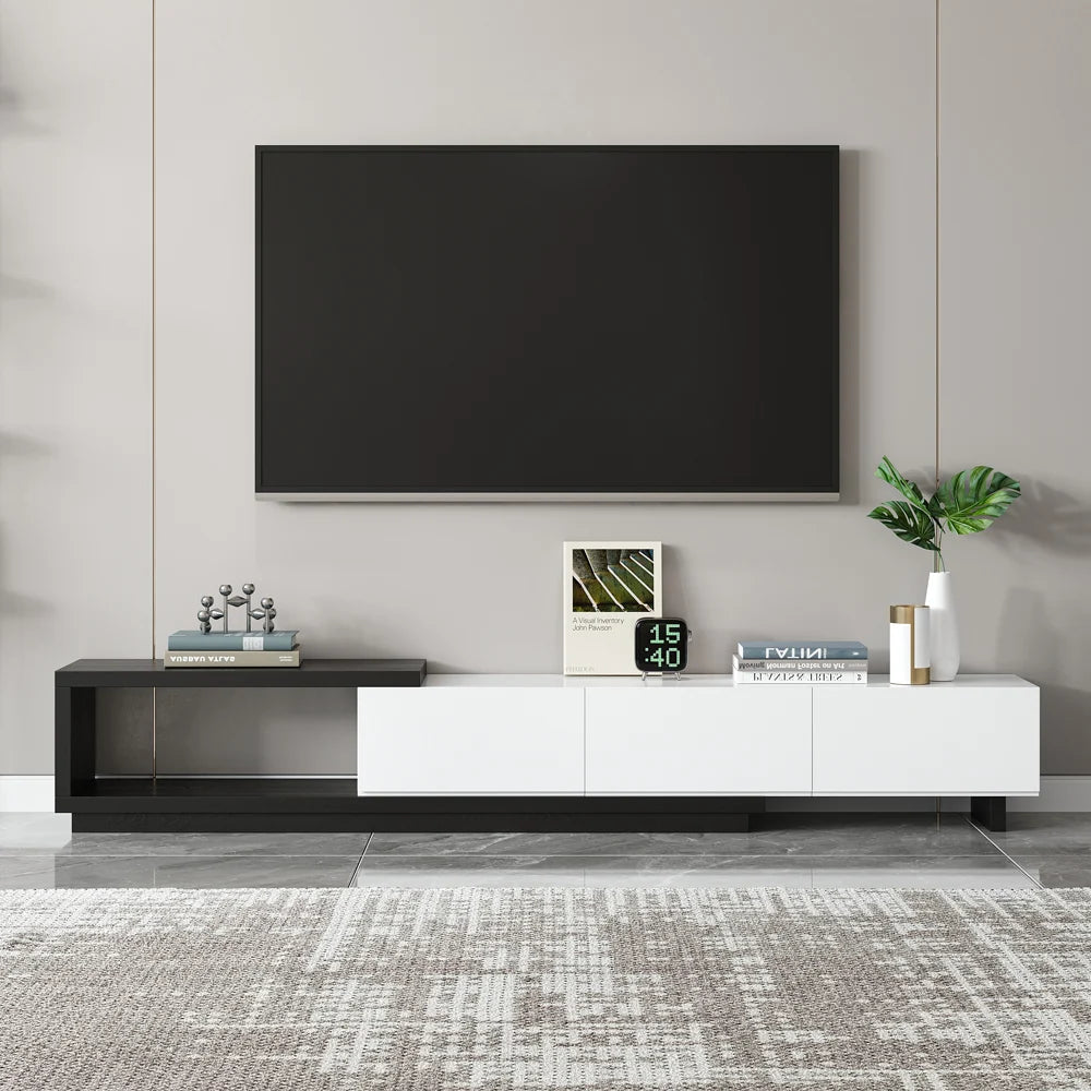 Ensemble meuble TV extensible et table basse Quoint Blanc & noir