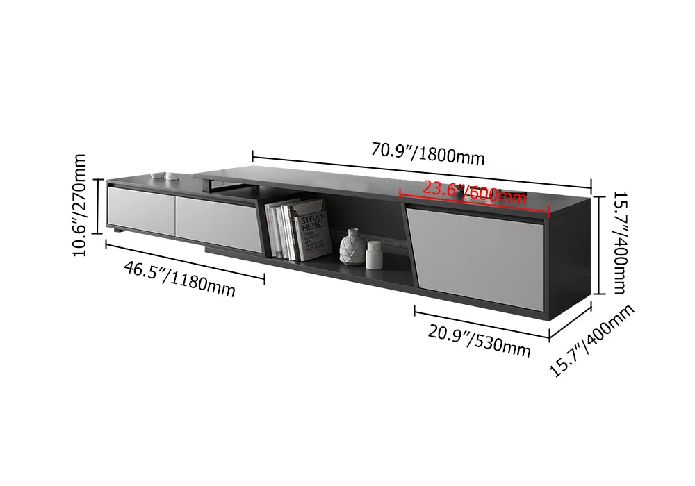 Ensemble meuble tv extensible gris et table basse emboîtable Fero