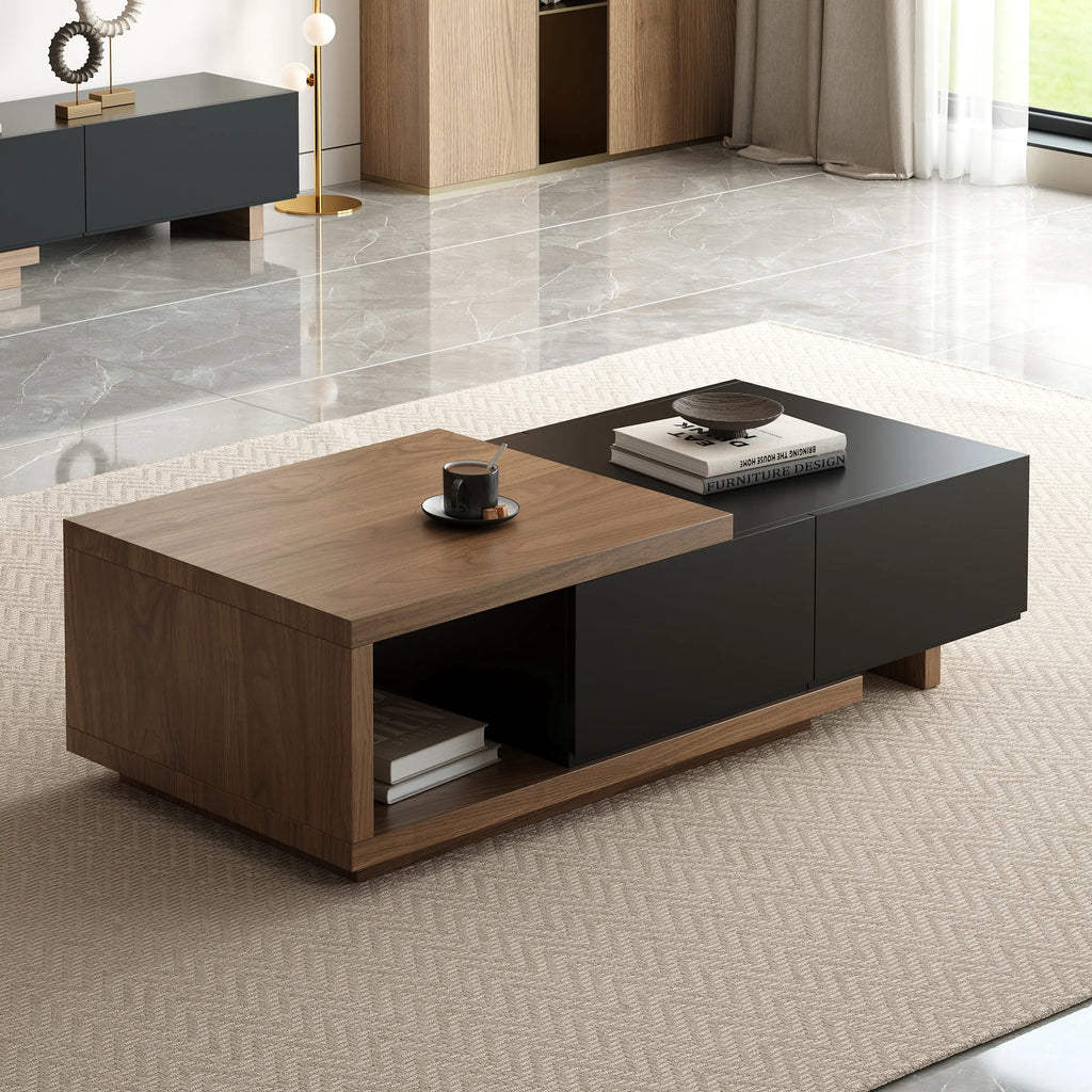 Ensemble meuble TV extensible et table basse Quoint Noir & noyer