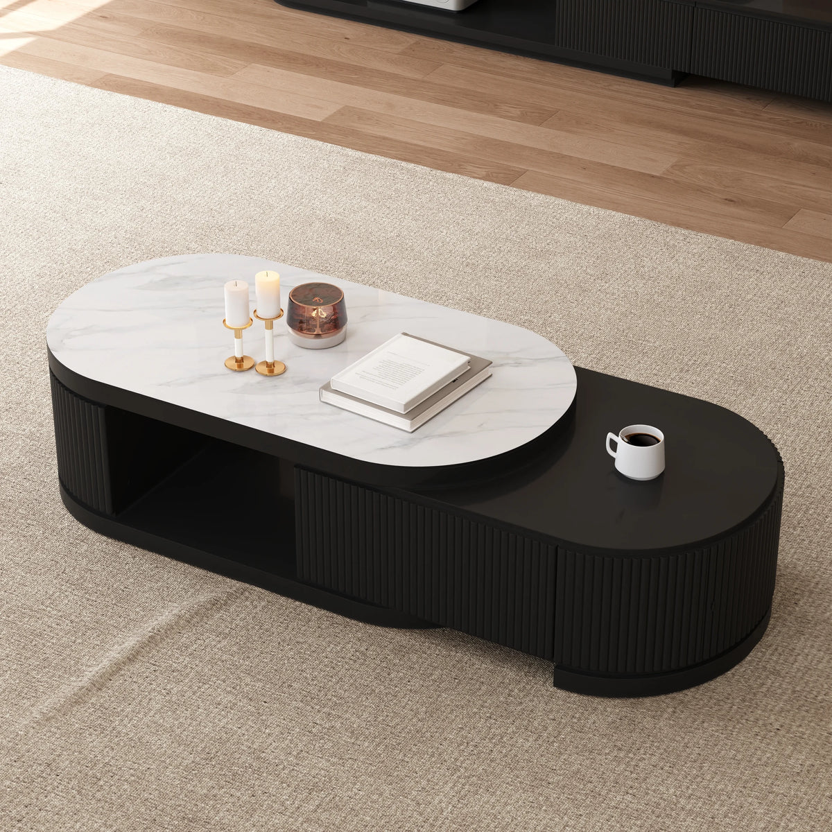 Ensemble meuble TV extensible et table basse Velar Noir mat