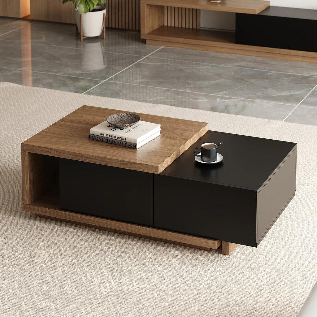 Ensemble meuble TV extensible et table basse Quoint Noir & noyer
