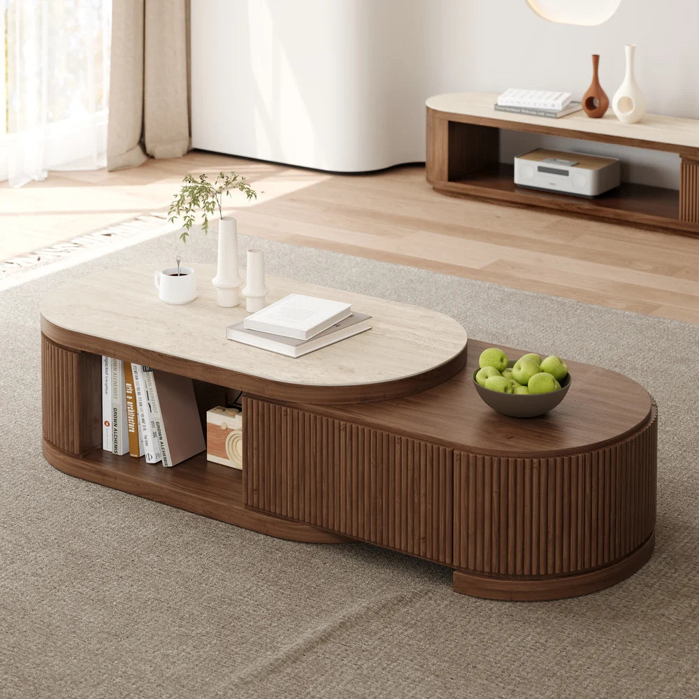 Ensemble meuble TV extensible et table basse Velar 71" Noyer