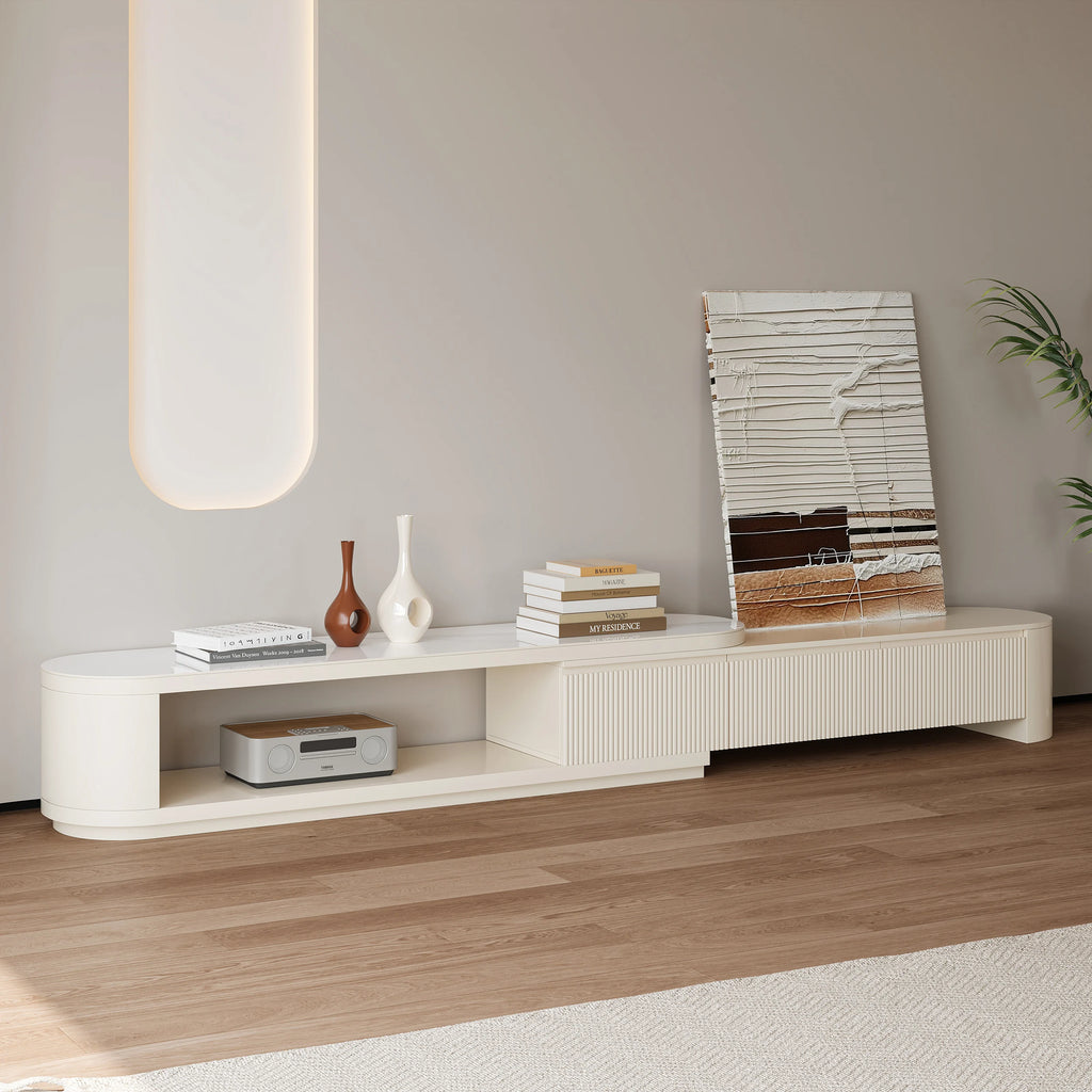 Ensemble meuble TV extensible et table basse Velar Ivoire mat