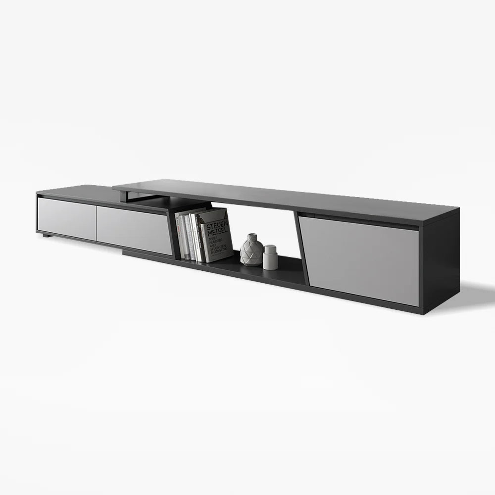 Ensemble meuble TV Fero en bois gris, meuble TV extensible et table basse rectangulaire