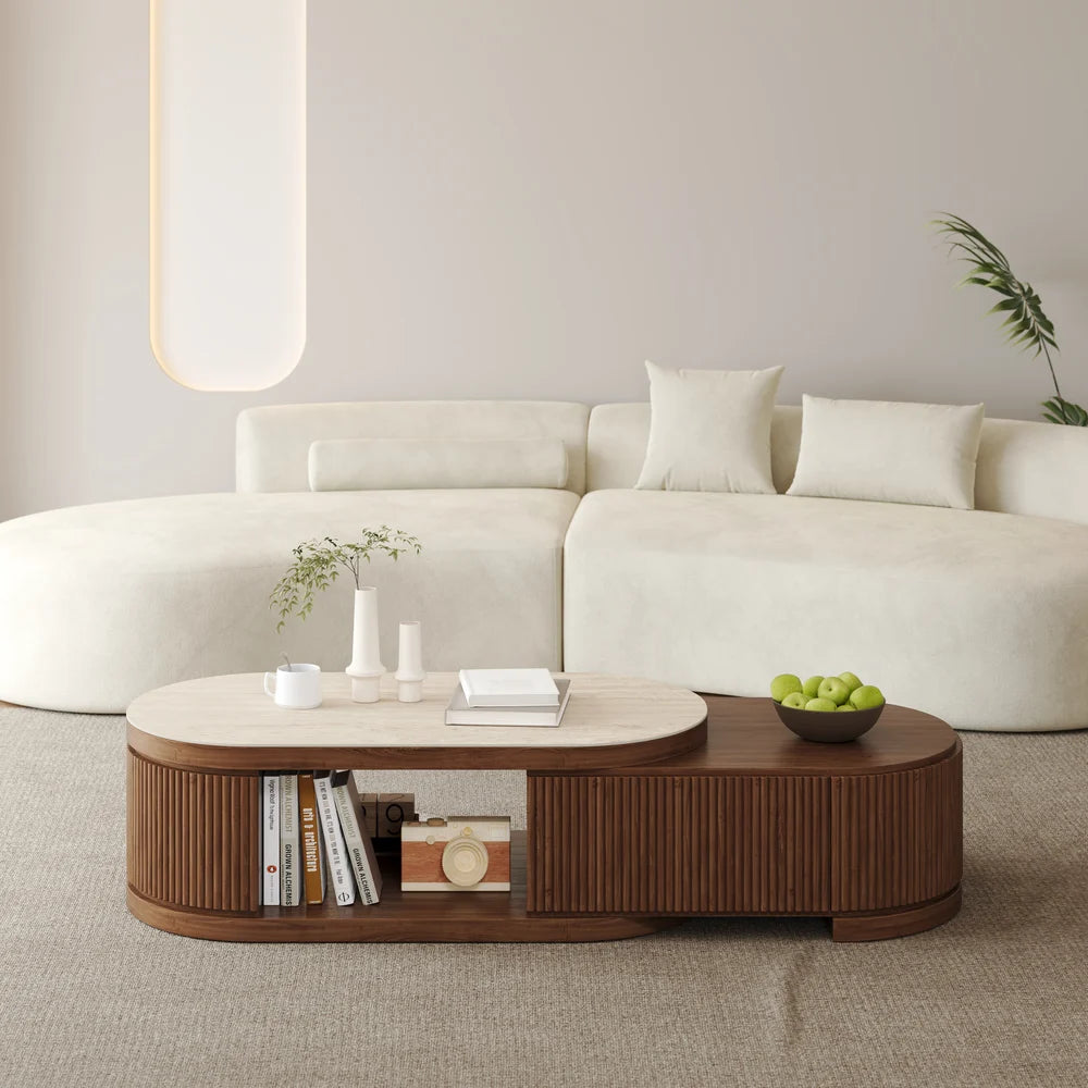 Ensemble meuble TV extensible et table basse Velar 71" Noyer