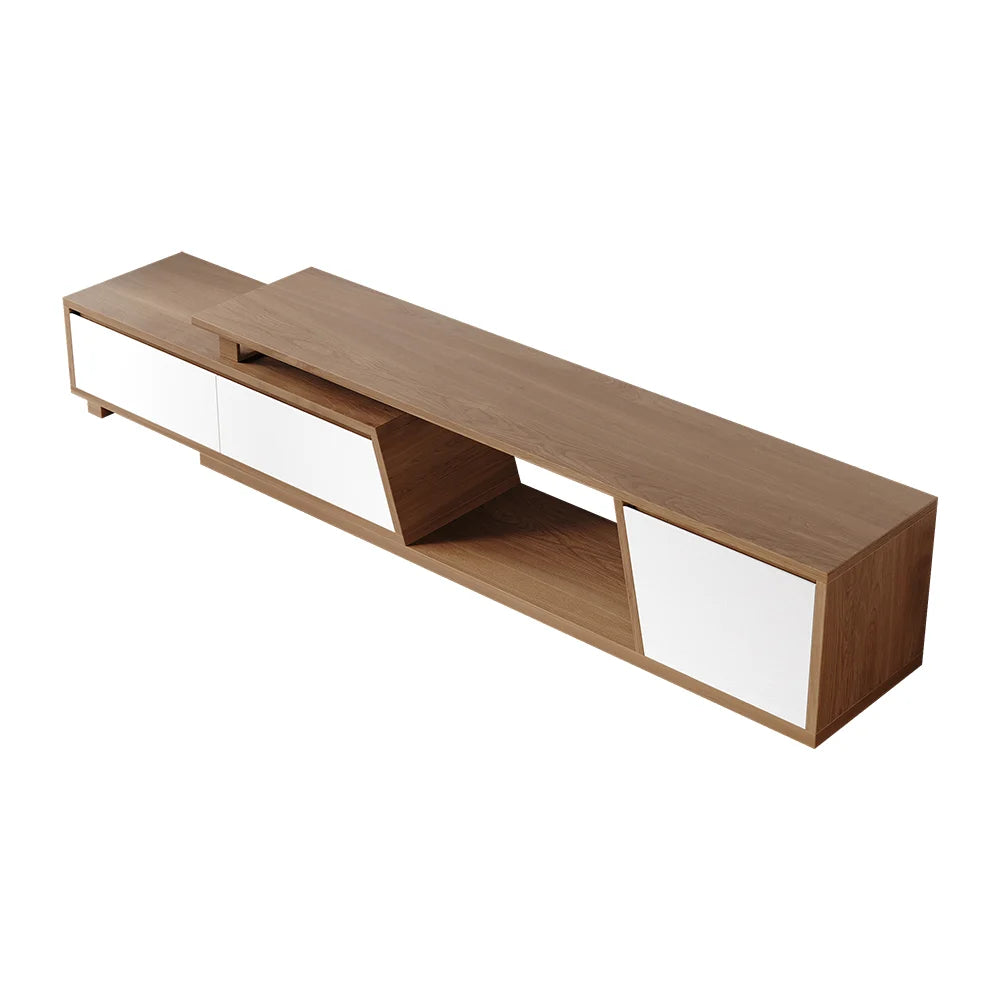 Ensemble meuble TV Fero en bois blanc et noyer, meuble TV extensible et table basse rectangulaire