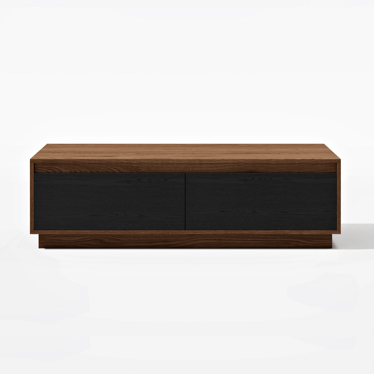 Ensemble meuble TV Fero en bois noir et noyer, meuble TV extensible et table basse rectangulaire
