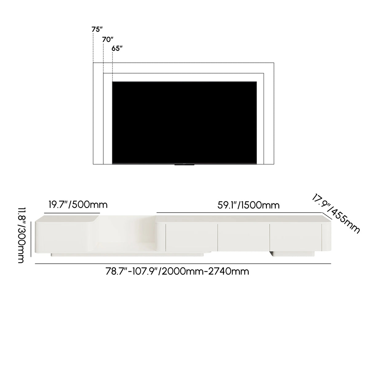 Ensemble meuble TV extensible et table basse abstraite