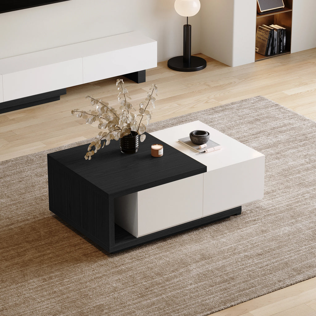Ensemble meuble TV extensible et table basse Quoint Blanc & noir