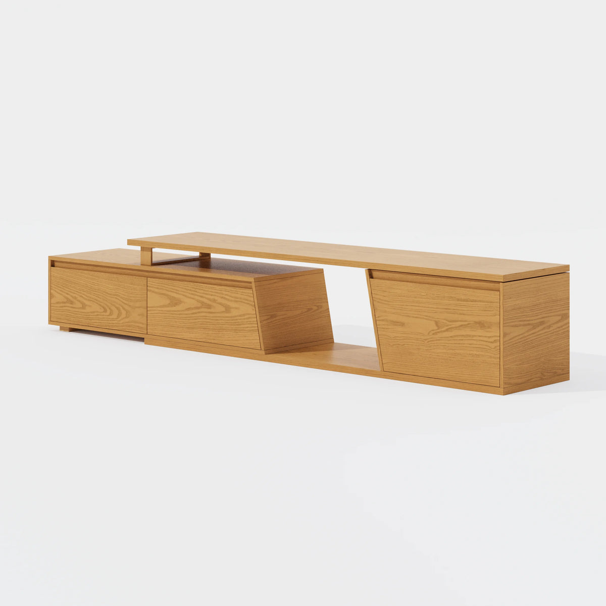 Ensemble meuble TV Fero en bois naturel, meuble TV extensible et table basse rectangulaire