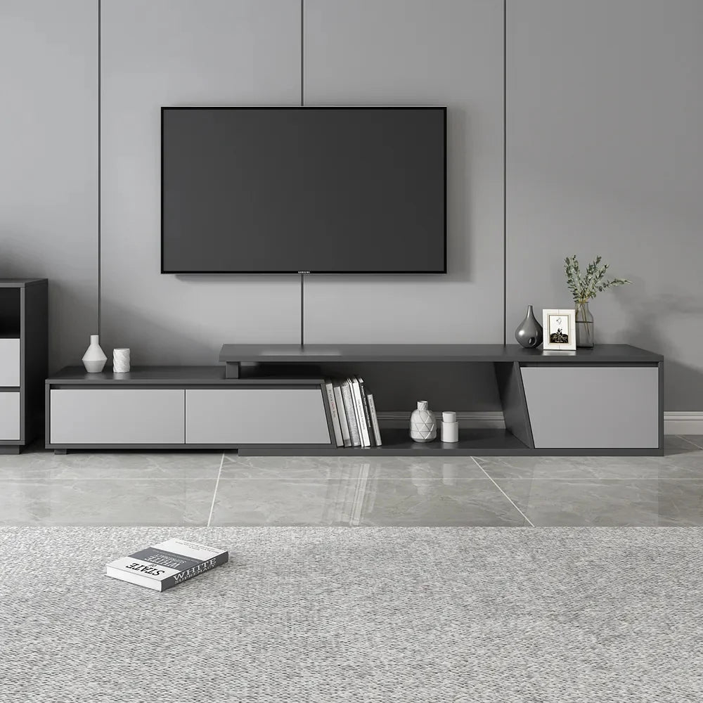 Ensemble meuble tv extensible gris et table basse emboîtable Fero