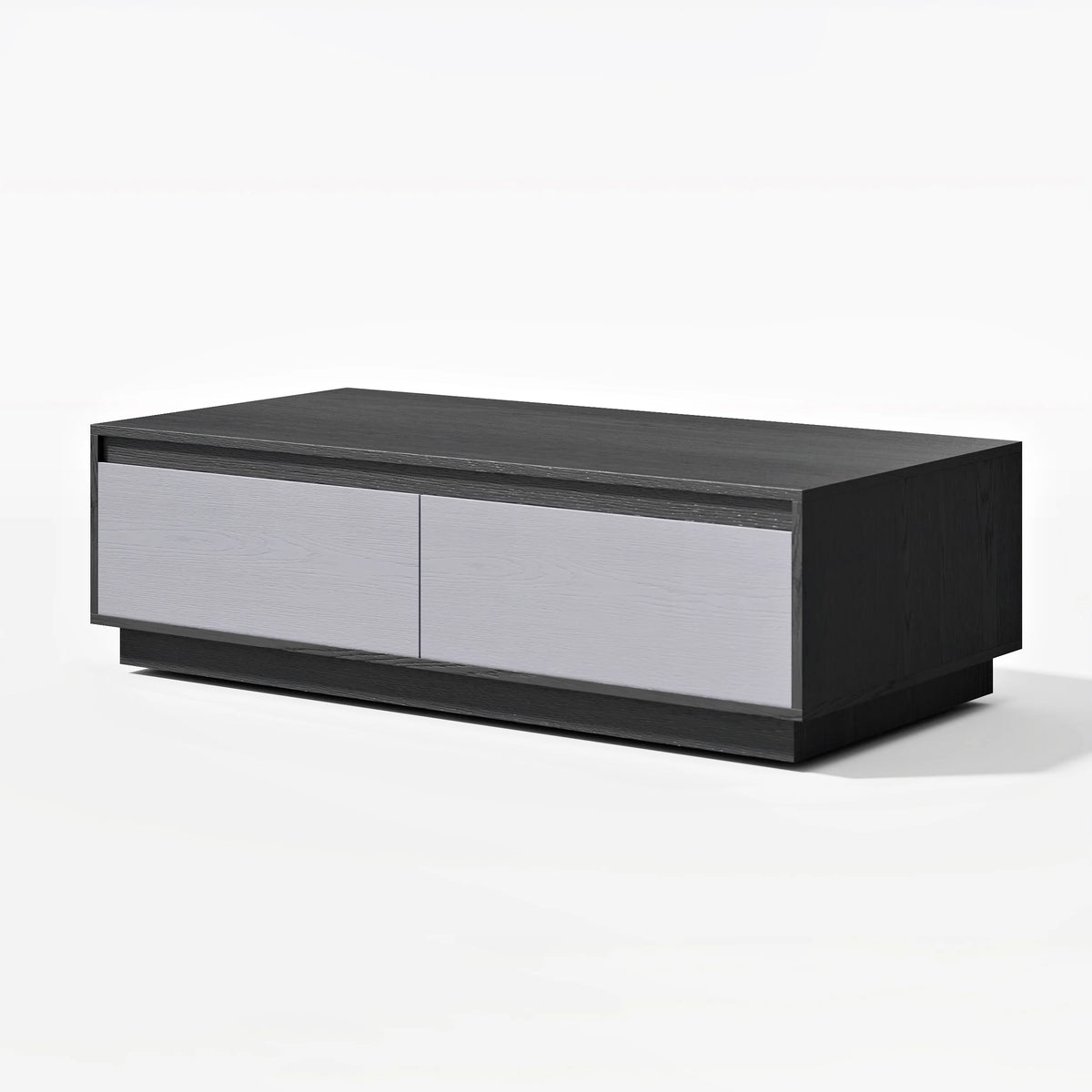 Ensemble meuble TV Fero en bois gris, meuble TV extensible et table basse rectangulaire