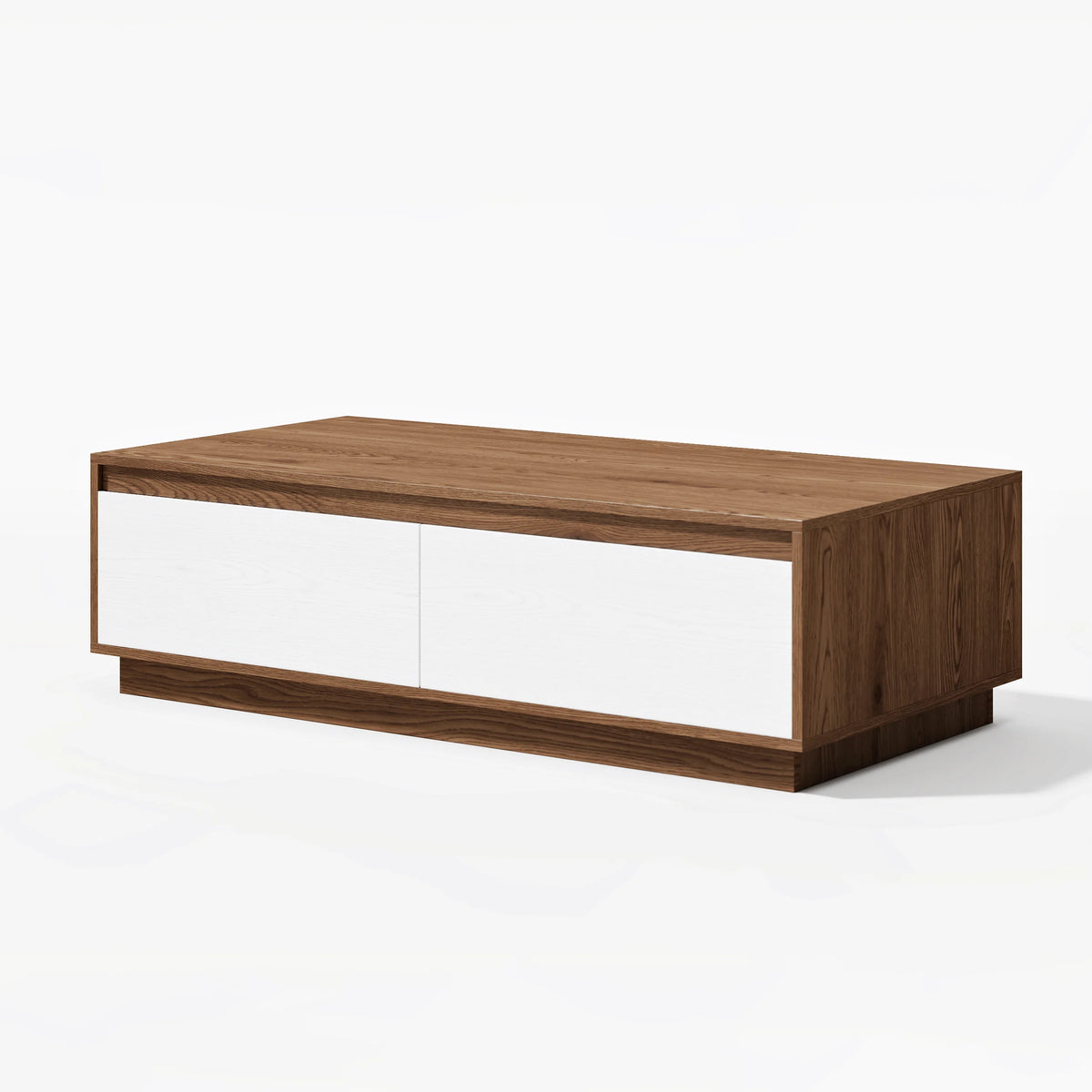 Ensemble meuble TV Fero en bois blanc et noyer, meuble TV extensible et table basse rectangulaire