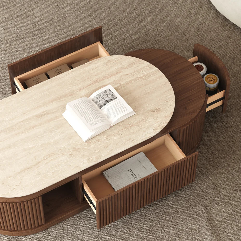 Ensemble meuble TV extensible et table basse Velar 71" Noyer