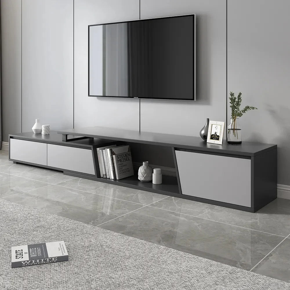 Ensemble meuble tv extensible gris et table basse emboîtable Fero