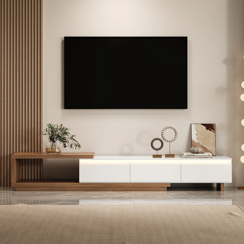 Meuble TV extensible Quoint 180-255 cm avec 3 tiroirs et LED
